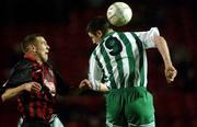 8 February 2001; Stephen Fox of Bray Wanderers in action against Stephen Caffrey of Bohemians during the FAI Carlsberg Cup Quarter-Final match between Bohemians and Bray Wanderers at Dalymount park in Dublin. Photo by David Maher/Sportsfile