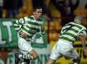 8 February 2002; Billy Woods of Shamrock Rovers, left, celebrates after scoring his side's first goal during the FAI Carlsberg Cup Quarter-Final match between Shamrock Rovers and Sligo Rovers at Tolka Park in Dublin. Photo by Damien Eagers/Sportsfile