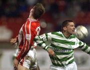 8 February 2002; Billy Woods of Shamrock Rovers in action against Sean Flannery of Sligo Rovers during the FAI Carlsberg Cup Quarter-Final match between Shamrock Rovers and Sligo Rovers at Tolka Park in Dublin. Photo by Damien Eagers/Sportsfile