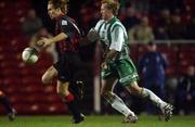 8 February 2002; Kevin Hunt of Bohemians in action against Paul Keegan of Bray Wanderers during the FAI Carlsberg Cup Quarter-Final match between Bohemians and Bray Wanderers at Dalymount park in Dublin. Photo by David Maher/Sportsfile