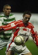 8 February 2002; Owen O'Donoghue of Sligo Rovers in action against Richard Byrne of Shamrock Rovers during the FAI Carlsberg Cup Quarter-Final match between Shamrock Rovers and Sligo Rovers at Tolka Park in Dublin. Photo by Damien Eagers/Sportsfile