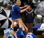 9 February 2002; Malcolm O'Kelly of St Mary's College wins possession in a lineout during the AIB All-Ireland League match between Garryowen and St Mary's College at Dooradoyle in Limerick. Photo by Brendan Moran/Sportsfile