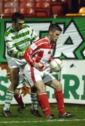 8 February 2002; Barry Moran of Sligo Rovers, in action against Terry Palmer of Shamrock Rovers  during the FAI Carlsberg Cup Quarter-Final match between Shamrock Rovers and Sligo Rovers at Tolka Park in Dublin. Photo by Brian Lawless/Sportsfile