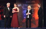10 February 2002; In attendance at the eircom International Soccer Awards are, from left, Milo Corcoran, President of the FAI, Maire Curtin of Lifford FC and Ladies Under 18 Award Winner, Olivia O'Toole of Shamrock Rovers and Ladies Senior Award winner and eircom Chief Executive, Dr. Phil Nolan, at Citywest Hotel in Saggart, Dublin. Photo by David Maher/Sportsfile