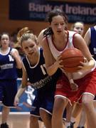 11 February 2002; Aoife Rogers of St Catherine's, in action against Rachel Swan of Cabinteely during the Bank of Ireland Schools Cup U16 &quot;C&quot; Girls Final match between Cabinteely Community School, Dublin, and St Catherine's Vocational school, Killybegs, Donegal, at the ESB Arena in Tallaght, Dublin. Photo by Brendan Moran/Sportsfile