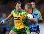 10 February 2002; Declan Darcy of Dublin, in action against Adrian Sweeney of Donegal during the Allianz National Football League Division 1A Round 1 match between Dublin and Donegal at Parnell Park in Dublin. Photo by Ray McManus/Sportsfile