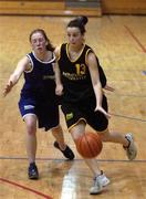 12 February 2002; Caoimhe Clancy of St Paul's, in action against of Katie Sweeney Colaiste Dun Iascaigh during the Bank of Ireland Schools Cup U19 &quot;B&quot; Girls Final match between Colaiste Dun Iascaigh, Cahir, Tipperary and St Paul's Secondary School, Oughterard, Galway, at the ESB Arena in Tallaght, Dublin. Photo by Brendan Moran/Sportsfile