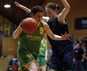 12 February 2002; Andrina Carmody of Presentation Listowel in action against Emma Kilgallon of Ursuline College during the Bank of Ireland Schools Cup U16 &quot;A&quot; Girls Final match between Ursuline College, Sligo, and Presentation Listowel, Kerry, at the ESB Arena in Tallaght, Dublin. Photo by Brendan Moran/Sportsfile