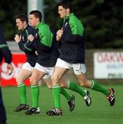 12 February 2002; Republic of Ireland players, from right to left, Richard Sadlier, Ian Harte and Robbie Keane during a Republic of Ireland Squad Training Session at John Hyland Park in Baldonnell, Dublin. Photo by Damien Eagers/Sportsfile