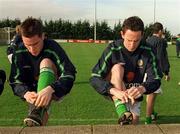 12 February 2002; Andy O'Brien, right and Steve Finnan during a Republic of Ireland Squad Training Session at John Hyland Park in Baldonnell, Dublin. Photo by Damien Eagers/Sportsfile