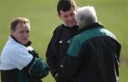 12 February 2002; Head coach Eddie O'Sullivan in conversation with Forwards Coach Niall O'Donovan and Team Manager Brian O'Brien during an Ireland Rugby Squad Training Session at Dr. Hickey Park in Greystones, Wicklow. Photo by Matt Browne/Sportsfile