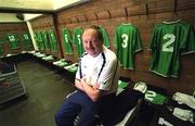 13 February 2002; Joe Walsh, Equipment Officer to the Republic of Ireland Soccer Team, prepares the jerseys ahead of the International Friendly match between Republic of Ireland and Russia at Lansdowne Road in Dublin. Photo by David Maher/Sportsfile