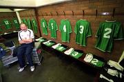 13 February 2002; Joe Walsh, Equipment Officer to the Republic of Ireland Soccer Team, prepares the jerseys ahead of the International Friendly match between Republic of Ireland and Russia at Lansdowne Road in Dublin. Photo by David Maher/Sportsfile