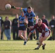 12 February 2002; Shay Ronaghaan of UCD,in action aganist John Nolan of GMIT during the Sigerson Cup Semi-Final match between UCD and GMIT at the Belfield Bowl in Dublin. Photo by Aofie Rice/Sportsfile