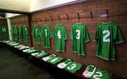 13 February 2002; A general view of the Republic of Ireland's kit in the dressing room ahead of the International Friendly match between Republic of Ireland and Russia at Lansdowne Road in Dublin. Photo by David Maher/Sportsfile