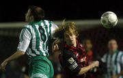 12 February 2002; Kevin Hunt of Bohemians, in action against Philip Keogh of Bray Wanderers during the FAI Carlsberg Cup Quarter-Final Replay match between Bray Wanderers and Bohemians at the Carlisle Grounds in Bray, Wicklow. Photo by David Maher/Sportsfile