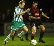 12 February 2002; Paul Keegan of Bray Wanderers in action against Tony O'Connor of Bohemians during the FAI Carlsberg Cup Quarter-Final Replay match between Bray Wanderers and Bohemians at the Carlisle Grounds in Bray, Wicklow. Photo by David Maher/Sportsfile