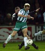 12 February 2002; Paul Keegan of Bray Wanderers in action against Colin Hawkins of Bohemians during the FAI Carlsberg Cup Quarter-Final Replay match between Bray Wanderers and Bohemians at the Carlisle Grounds in Bray, Wicklow. Photo by David Maher/Sportsfile