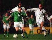 13 February 2002; Robbie Keane of Republic of Ireland, in action against Viktor Onopko, right, and Alexandre Mostovoi of Russia during the International Friendly match between Republic of Ireland and Russia at Lansdowne Road in Dublin. Photo by David Maher/Sportsfile