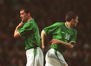 13 February 2002; Roy Keane of Republic of Ireland, the last of the starting eleven to be substituted as he is replaced by Matt Holland during the International Friendly match between Republic of Ireland and Russia at Lansdowne Road in Dublin. Photo by David Maher/Sportsfile