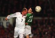 13 February 2002; Richard Sadlier of Republic of Ireland in action against Viktor Onopko of Russia during the International Friendly match between Republic of Ireland and Russia at Lansdowne Road in Dublin. Photo by David Maher/Sportsfile