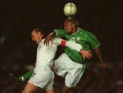 13 February 2002; Republic of Ireland's Clinton Morrison in action against Viktor Onopko of Russia during the International Friendly match between Republic of Ireland and Russia at Lansdowne Road in Dublin. Photo by David Maher/Sportsfile
