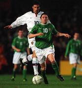 13 February 2002; Robbie Keane of Republic of Ireland in action against Alexandre Mostovoi of Russia during the International Friendly match between Republic of Ireland and Russia at Lansdowne Road in Dublin. Photo by David Maher/Sportsfile