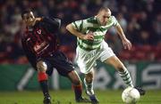 15 February 2002; Tony Grant of Shamrock Rovers in action against Avery John of Bohemians during the eircom League Premier Division match between Bohemians and Shamrock Rovers at Dalymount Park in Dublin. Photo by David Maher/Sportsfile