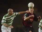 15 February 2002; Derek Tracey of Shamrock Rovers in action against Stephen Caffrey of Bohemians during the eircom League Premier Division match between Bohemians and Shamrock Rovers at Dalymount Park in Dublin. Photo by David Maher/Sportsfile