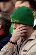 16 February 2002; A dejected Ireland fan after following his side's defeat in the Lloyds TSB Six Nations Championship match between England and Ireland at Twickenham Stadium in London, England. Photo by Brendan Moran/Sportsfile