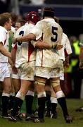16 February 2002;  England players including Phil Vickery, left, and Ben Kay celebrate following their side's victory in the Lloyds TSB Six Nations Championship match between England and Ireland at Twickenham Stadium in London, England. Photo by Brendan Moran/Sportsfile