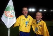 13 February 2002; Members of the Snickers FIFA Fair Play team are brothers, Conor and Eoin O'Sullivan from Glanmire, Cork, who lead the teams out ahead of the International Friendly match between Republic of Ireland and Russia at Lansdowne Road in Dublin. Photo by David Maher/Sportsfile