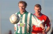 17 February 2002; Paul Keegan of Bray Wanderers in action against Barry Prenderville of Shelbourne during the eircom League Premier Division match between Bray Wanderers and Shelbourne at the Carlisle Grounds in Bray, Wicklow. Photo by David Maher/Sportsfile