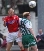 17 February 2002; Paul Keegan of Bray Wanderers in action against Tony McCarthy of Shelbourne during the eircom League Premier Division match between Bray Wanderers and Shelbourne at the Carlisle Grounds in Bray, Wicklow. Photo by David Maher/Sportsfile