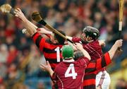 17 February 2002; Paul Foley of Ballygunner, fails to hold possession from Gerard Spelman, 4,  and Aidan Quinn of Clarinbridge during the AIB All Ireland Club Hurling Championship Semi-Final match between Clarinbridge and Ballygunner at Semple Stadium in Thurles, Tipperary. Photo by Ray McManus/Sportsfile