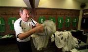 13 February 2002; Joe Walsh, Equipment Officer to the Republic of Ireland Soccer Team, prepares the jerseys prior to the match ahead of the International Friendly match between Republic of Ireland and Russia at Lansdowne Road in Dublin. Photo by David Maher/Sportsfile