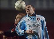 18 February 2002; Sean Hargan of Derry City, in action against Glen Crowe of Bohemians during the eircom League Cup Semi-Final match between Bohemians and Derry City at Dalymount Park in Dublin. Photo by David Maher/Sportsfile