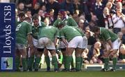 16 February 2002; The Ireland team huddle together after England scored their first try during the Lloyds TSB Six Nations Championship match between England and Ireland at Twickenham Stadium in London, England. Photo by Brendan Moran/Sportsfile