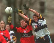 19 February 2002; Fiona O'Sullivan of UCC in action against Joanne O'Sullivan of UCD during the Higher Education League Ladies Football Final between UCD and UCC at  Donnybrook in Dublin. Photo by Brian Lawless/Sportsfile