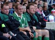 16 February 2002; Ireland players, from left, Frank Sheahan, Peter Clohessy, Mick Galwey and Eric Miller watch the final moments of Lloyds TSB Six Nations Championship match between England and Ireland at Twickenham Stadium in London, England. Photo by Matt Browne/Sportsfile