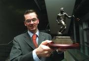 22 February 2002; Billy Woods of Shamrock Rovers pictured with the eircom/Soccer Writers Association of Ireland award for the player of the month for January. Photo by David Maher/Sportsfile