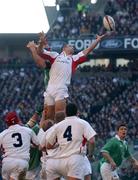 16 February 2002; Joe Worsley of England wins possession from a lineout during the Lloyds TSB Six Nations Championship match between England and Ireland at Twickenham Stadium in London, England. Photo by Brendan Moran/Sportsfile