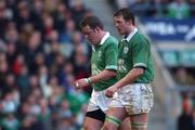 16 February 2002; Mick Galwey, left, and Eric Miller of Ireland leave the field after being substituted  during the Lloyds TSB Six Nations Championship match between England and Ireland at Twickenham Stadium in London, England. Photo by Matt Browne/Sportsfile