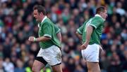 16 February 2002; Ireland's Mick Galwey, left, leaves the field after being substituted for Gary Longwell during the Lloyds TSB Six Nations Championship match between England and Ireland at Twickenham Stadium in London, England. Photo by Matt Browne/Sportsfile