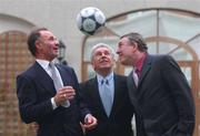 22 February 2002;  Former Leeds United players, Paul Reaney, left, John Giles and Mick Jones pictured before a press conference at Citywest Hotel in Dublin, to announce details of the 1972 FA cup winning team reunion for a Gala Charity ball in aid the Baby Max Wings of Love Fund. Photo by David Maher/Sportsfile