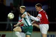 22 February 2002; Paul Keegan of Bray Wanderers, in action against Colm Foley of St Patrick's Athletic during the eircom League Premier Division match between St Patrick's Athletic and Bray Wanderers at Richmond Park in Dublin. Photo by David Maher/Sportsfile