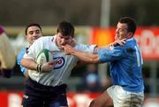 23 February 2002; Cian Mahony of Cork Constitution is tackled by Diarmuid O'Riordan of Garryowen during the AIB All-Ireland League Division 1 match between Cork Constitution and Garryowen at Temple Hill in Cork. Photo by Matt Browne/Sportsfile