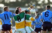 23 February 2002; Dublin players Declan Darcy, 11, Ken Darcy, centre, and Jonathan Magee tussle for the ball with Offaly's James Greenan, 8, and Adrian Mahon during the Allianz National Football League Division 1A match between Offaly and Dublin at O'Connor Park in Tullamore, Offaly. Photo by Damien Eagers/Sportsfile