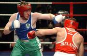 22 February 2002; Patrick Sharkey, left, in action against Alan Reynolds during the Heavyweight Final between Alan Reynolds and Patrick Sharkey, during the National Senior Boxing Championships at the The National Stadium in Dublin. Photo by Damien Eagers/Sportsfile