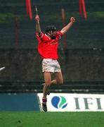 25 February 2002; Ben O'Connor of Cork celebrates scoring his sides 2nd last point, which put them in the lead against Limerick during the Allianz National Hurling League Division 1B Round 1 match between Limerick and Cork at the Gaelic Grounds in Limerick. Photo by Brendan Moran/Sportsfile